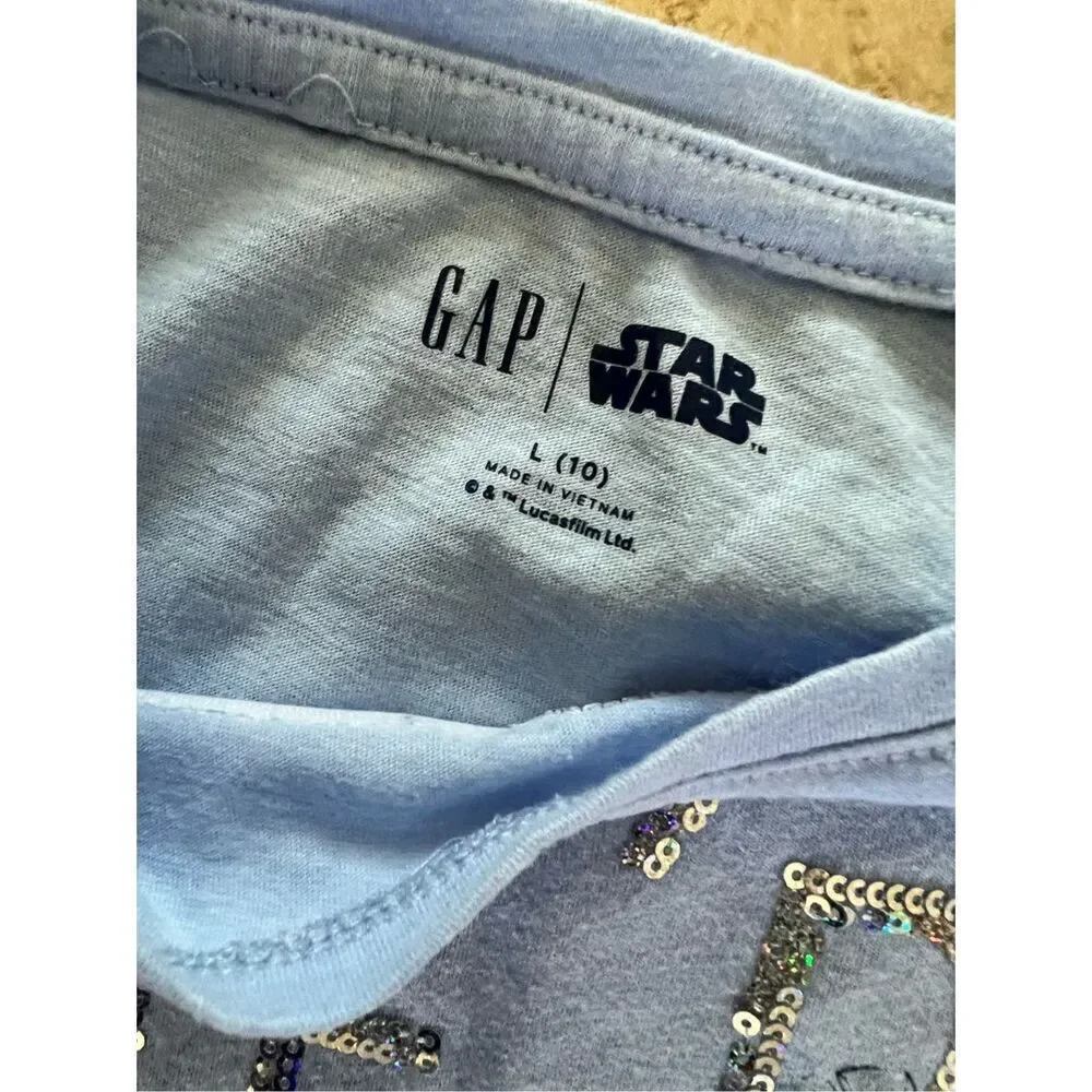 Gap x Star Wars Blue Sequin We’re Doing This My Way Graphic T Shirt Girls L RARE
